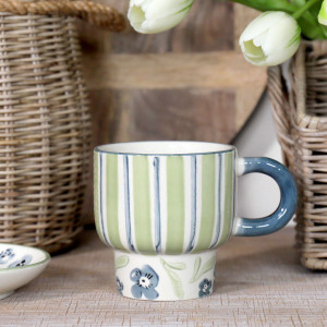 Isobel Green Stripe Mug, a drinkware piece designed for serving beverages at the table