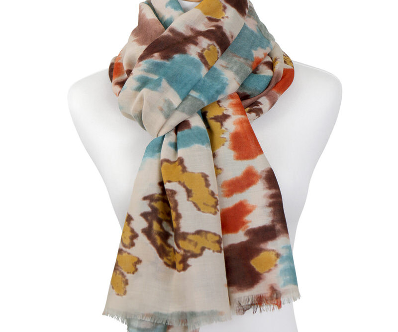 Bedarra Orange & Teal Watercolour Scarf