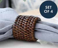 Set 4 Bayview Brown Rattan Napkin Rings