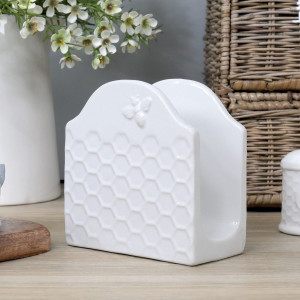 Honeyfield White Bee Napkin Holder, a textile accent for dining or kitchen use