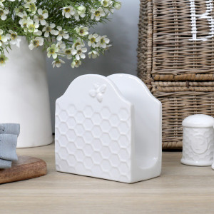 Honeyfield White Bee Napkin Holder, a practical fabric accent for dressing and protecting a household surface