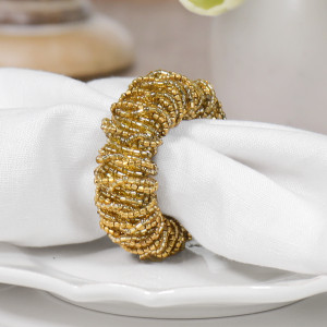 Set 4 Cleo Gold Bead Napkin Rings, decorative tableware