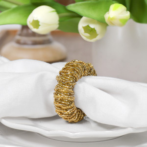 Set 4 Cleo Gold Bead Napkin Rings, a textile accessory designed for dining, kitchen or tabletop use