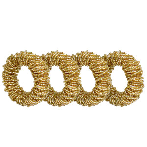 Set 4 Cleo Gold Bead Napkin Rings, a practical fabric accent for dressing and protecting a household surface