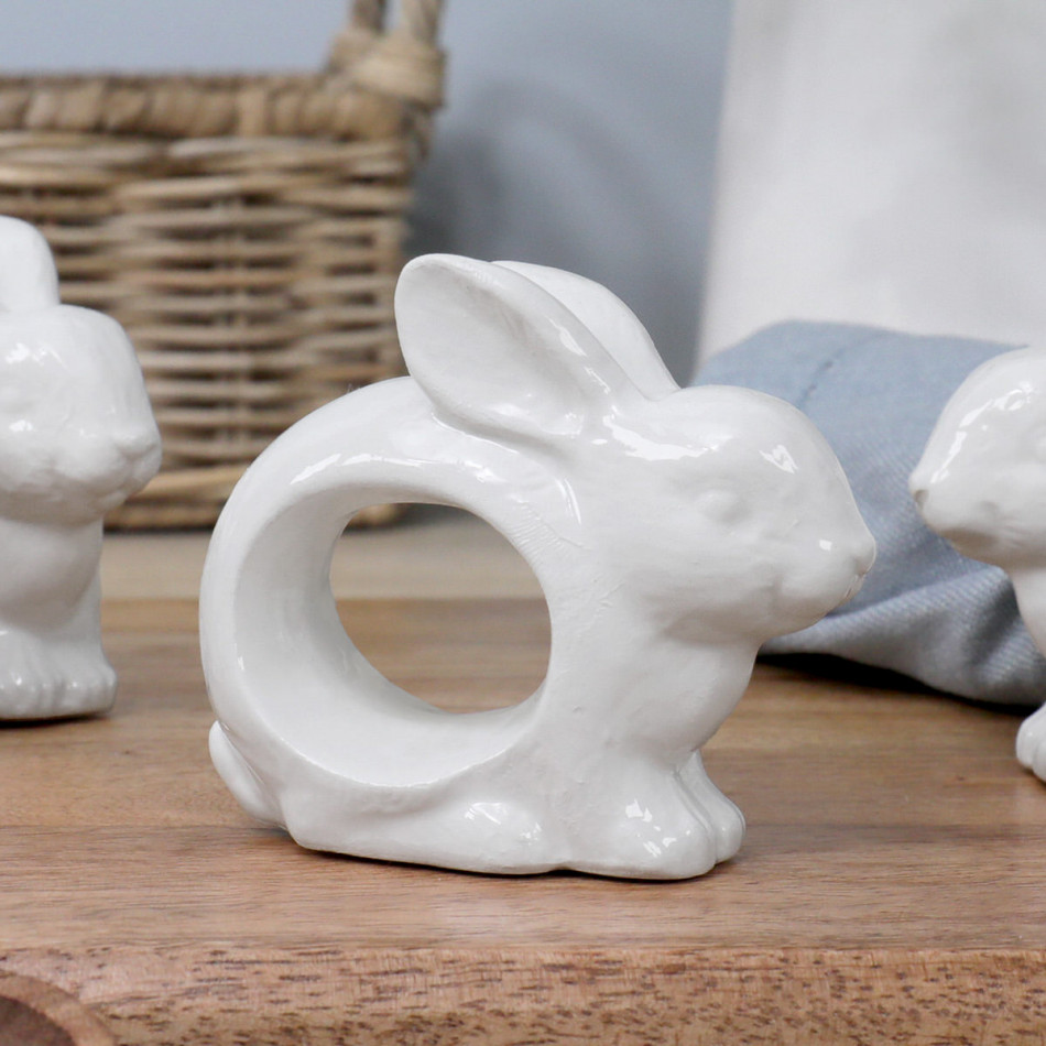 Set 4 White Bunny Napkin Rings, decorative tableware