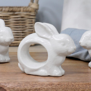 Set 4 White Bunny Napkin Rings, decorative tableware