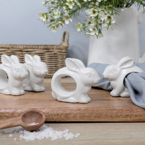 Set 4 White Bunny Napkin Rings, a textile accessory designed for dining, kitchen or tabletop use