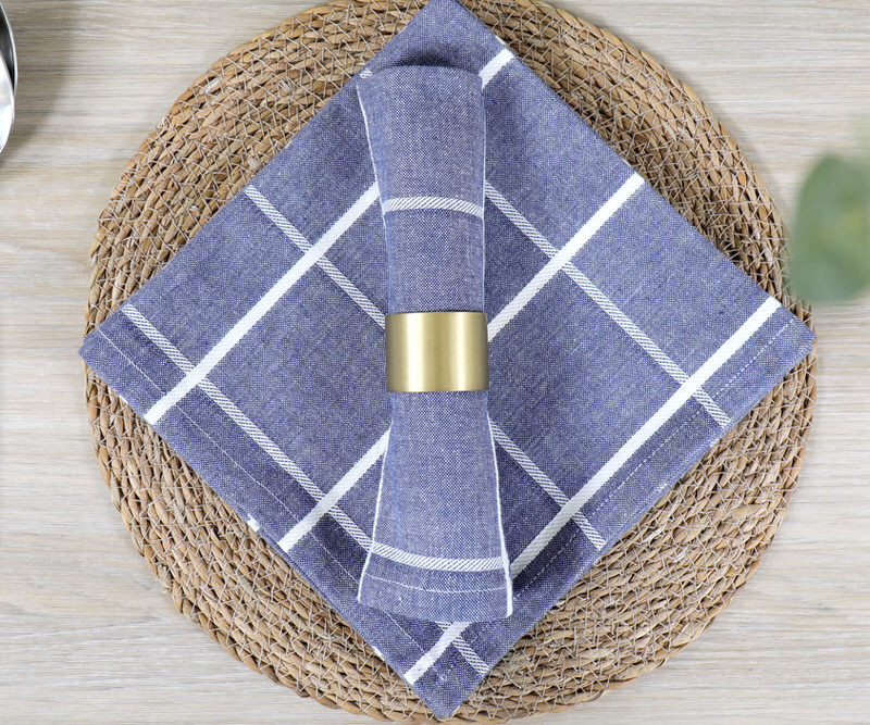 Set 4 Campbell Check Napkins - Denim Blue