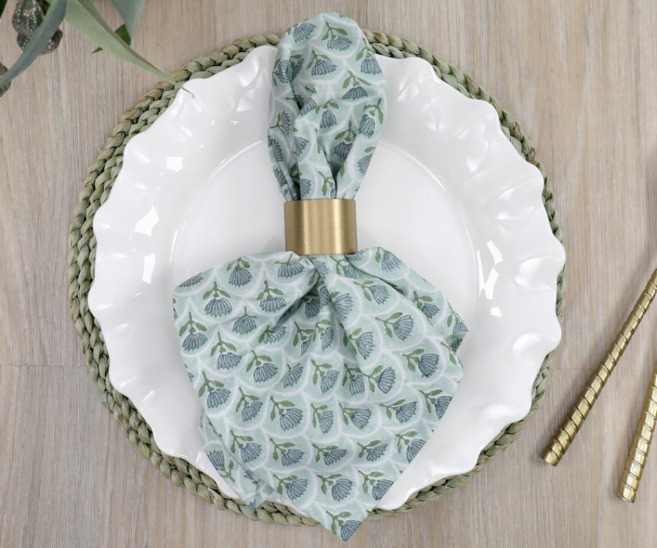 Set 4 Seaflower Blockprint Napkins