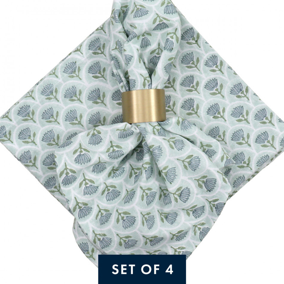 Set 4 Seaflower Blockprint Napkins, framed wall artwork