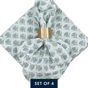Set 4 Seaflower Blockprint Napkins, framed wall artwork