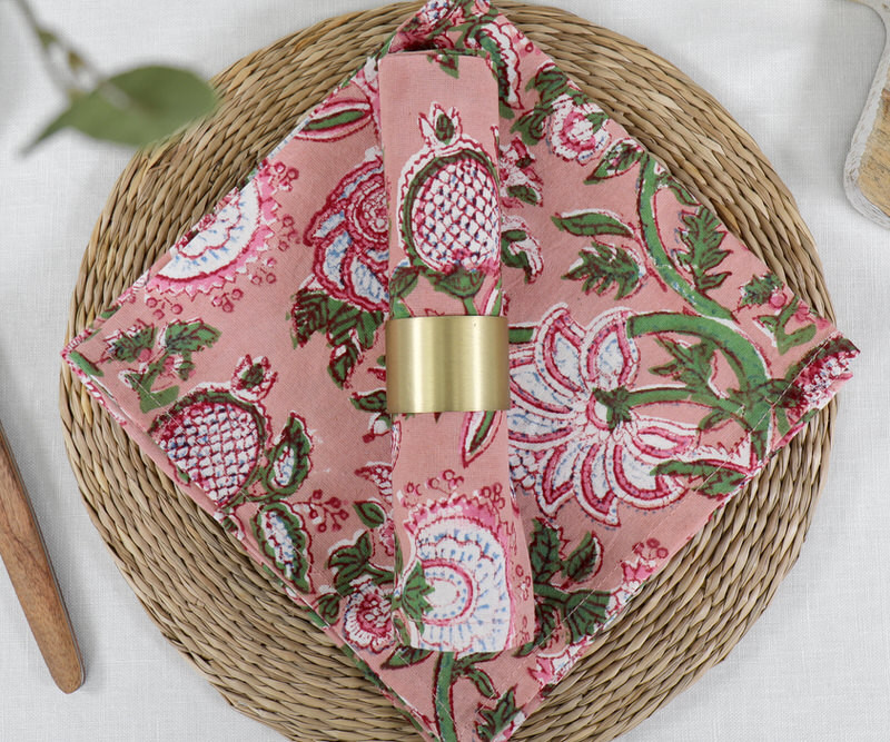 Set 4 Alicia Pink & Green Floral Napkins