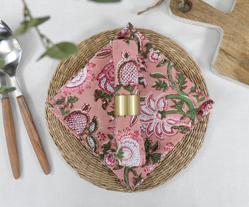 Set 4 Alicia Pink & Green Floral Napkins