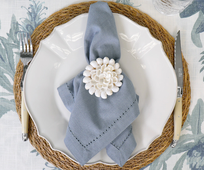 Set 4 Shell Rosettes on Twine Loop - Napkin Ties