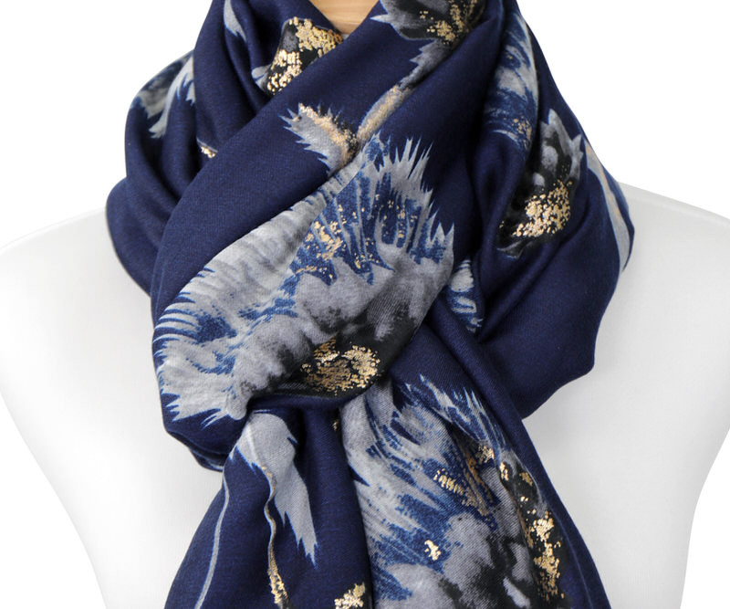 Samira Navy & Gold Floral Scarf