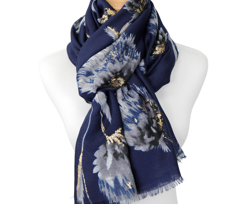 Samira Navy & Gold Floral Scarf