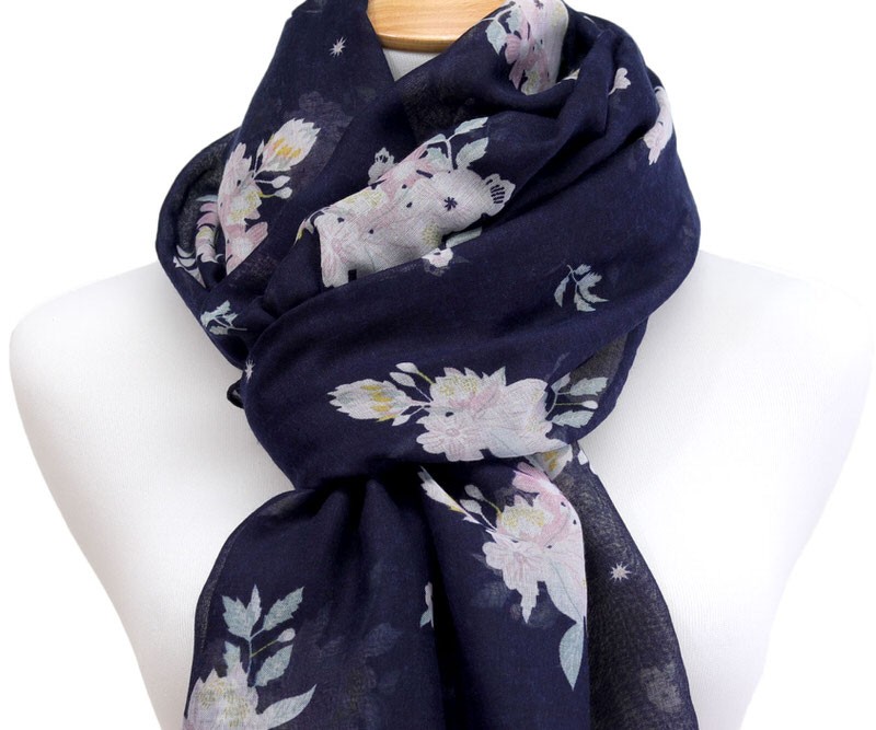 Camilla Navy & Pink Floral Scarf