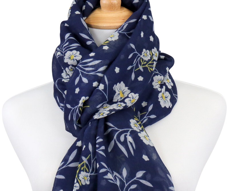 Liliana Navy Scarf with Yellow Flowers