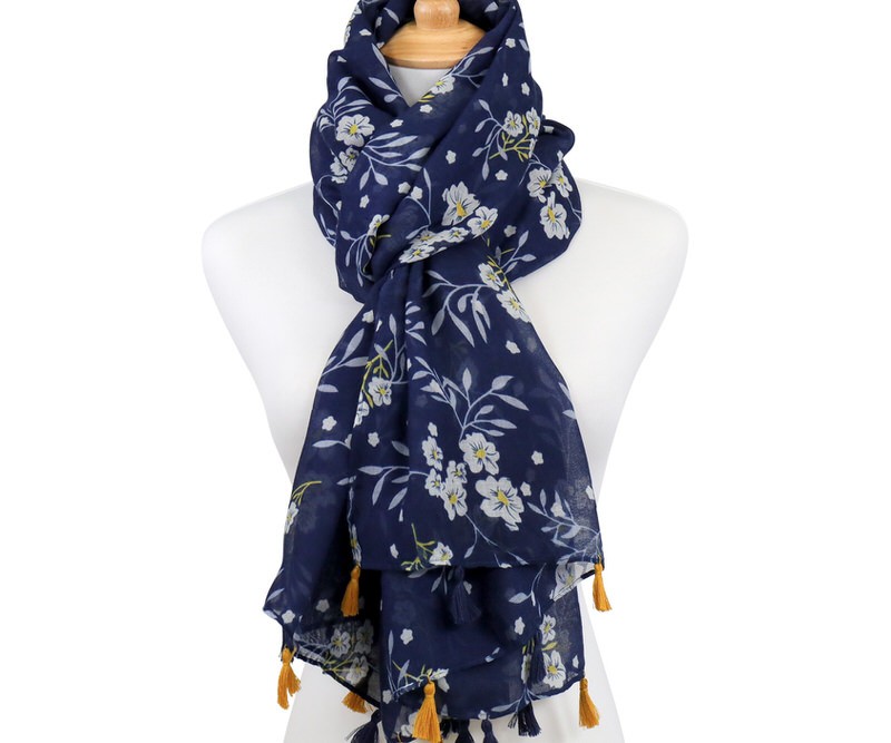 Liliana Navy Scarf with Yellow Flowers