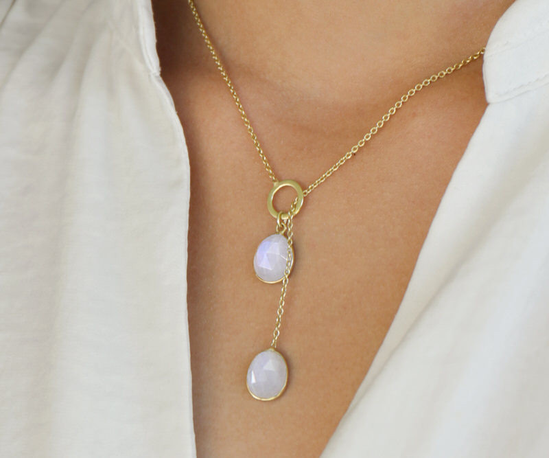 Serenita Moonstone Y Chain Gold Necklace