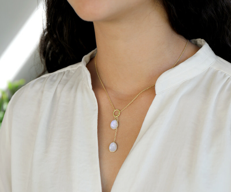 Serenita Moonstone Y Chain Gold Necklace