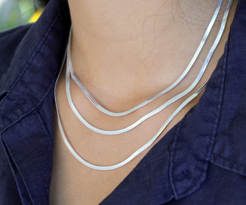 Bellini Triple Strand Silver Snake Chain Necklace