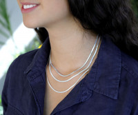 Bellini Triple Strand Silver Snake Chain Necklace