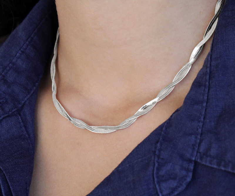 Zoya Silver Twist Snake Chain Necklace
