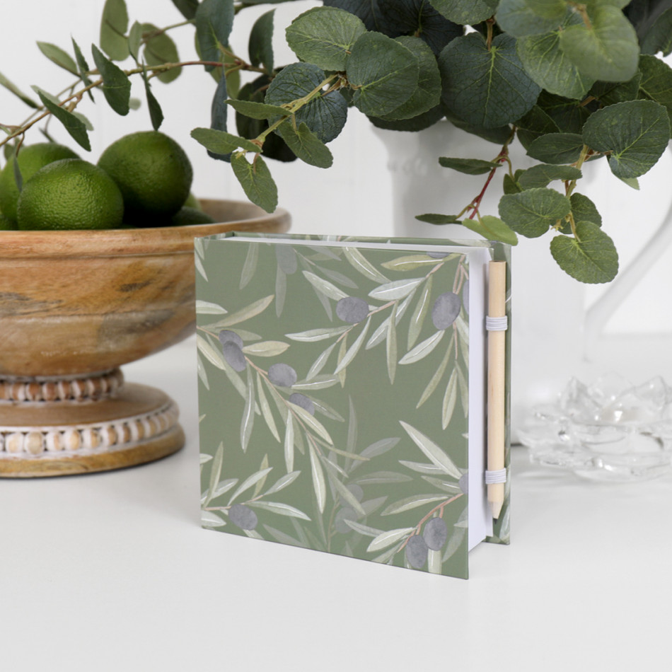 Olive Leaf Notepad & Pencil, shown as a standalone product for clear identification
