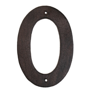 Antique brown cast iron Kew house number 0 with two pre-drilled mounting holes