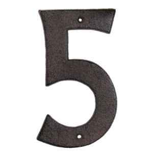 Kew vintage house number 5 with two pre-drilled mounting holes
