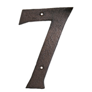 Antique brown cast iron Kew house number 7 with raised vintage detailing