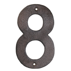 Antique brown cast iron Kew house number 8 with raised vintage detailing