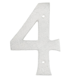 Distressed white cast iron Eltham house number 4 with raised vintage detailing