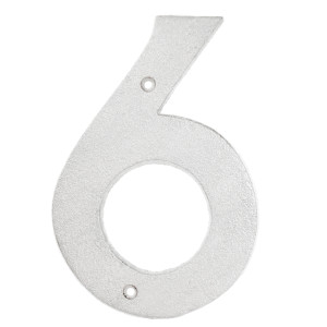 Distressed white cast iron Eltham house number 6 with raised vintage detailing
