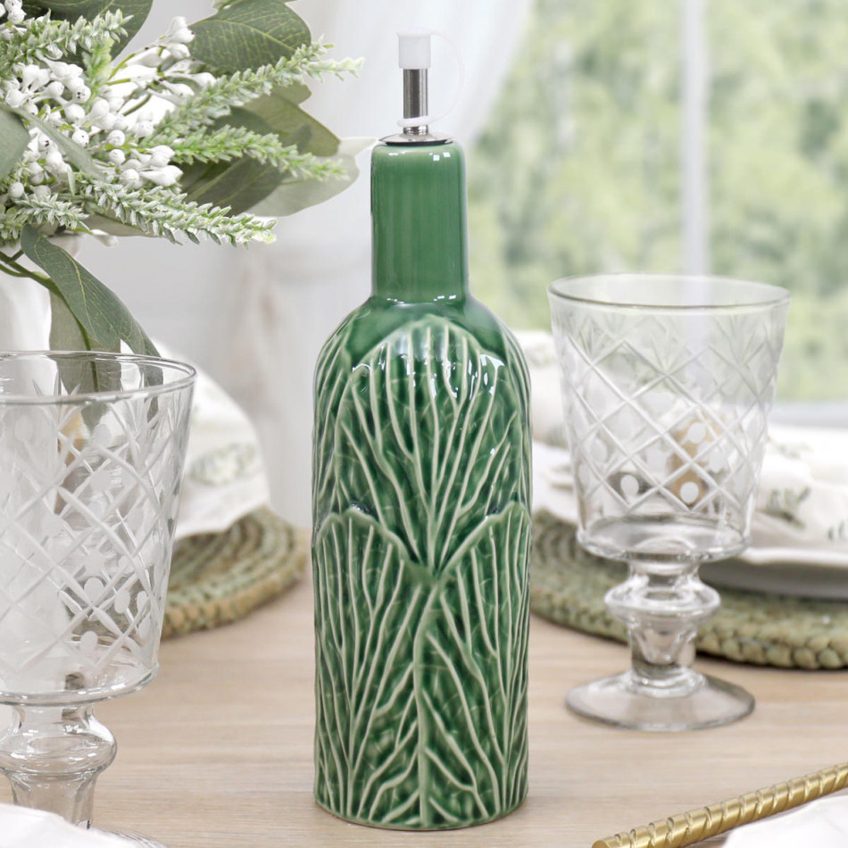 Savoy Cabbage Leaf Oil/Vinegar Bottle, decorative tableware
