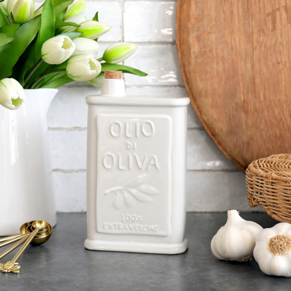 Olio di Oliva Ceramic Oil Bottle - Cream, a drinkware piece for serving and tabletop use