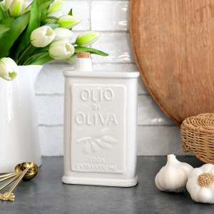 Olio di Oliva Ceramic Oil Bottle - Cream, a drinkware piece for serving and tabletop use