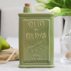 Green Olio di Oliva Ceramic Olive Oil Bottle, decorative tableware