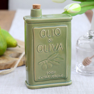 Green Olio di Oliva Ceramic Olive Oil Bottle, a drinkware piece for serving and tabletop use