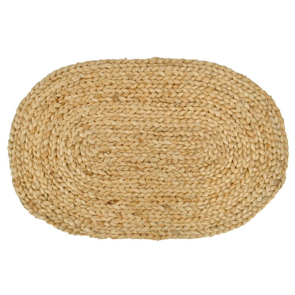 Oval natural jute mat with a concentric plaited design