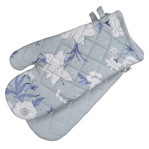 Set 2 Soft Blue Larkhill Floral Oven Mitts, shown as a standalone product for clear identification