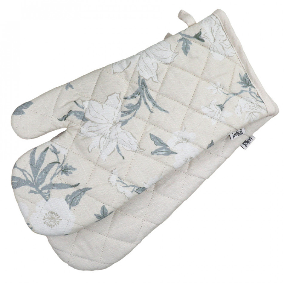 Set 2 Cream Larkhill Floral Oven Mitts, shown as a standalone product for clear identification