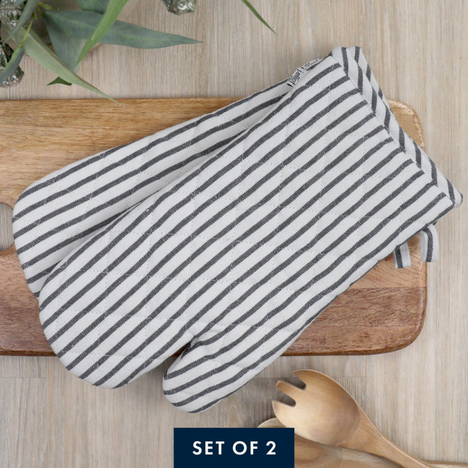Set 2 Charcoal Stripe Villa Oven Mitts, decorative home accessory