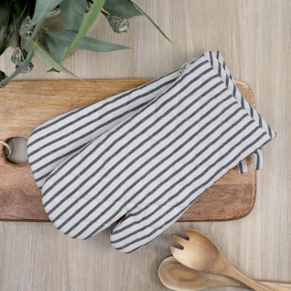 Set 2 Charcoal Stripe Villa Oven Mitts, shown as a standalone product for clear identification