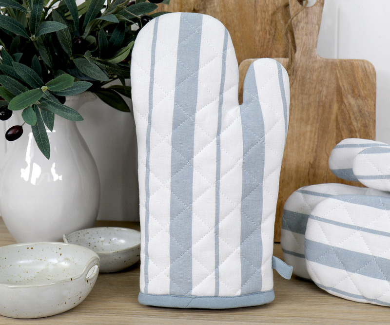 Breton Stripe Oven Glove - Powder Blue