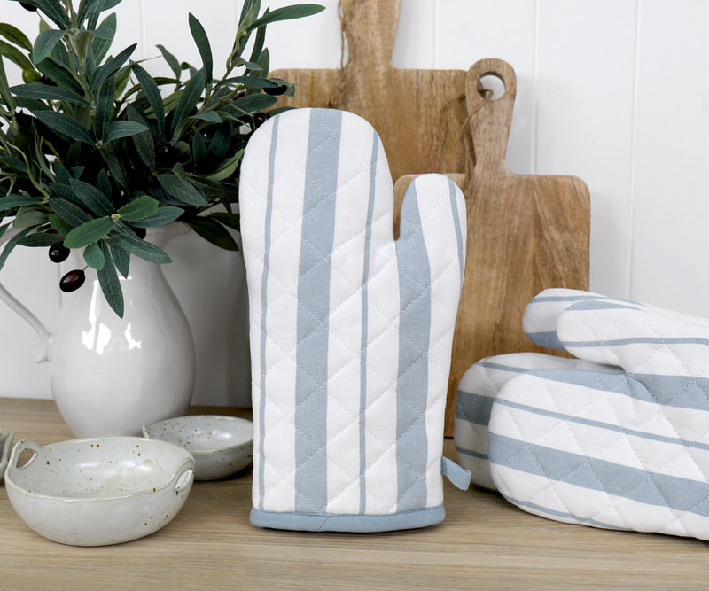 Breton Stripe Oven Glove - Powder Blue