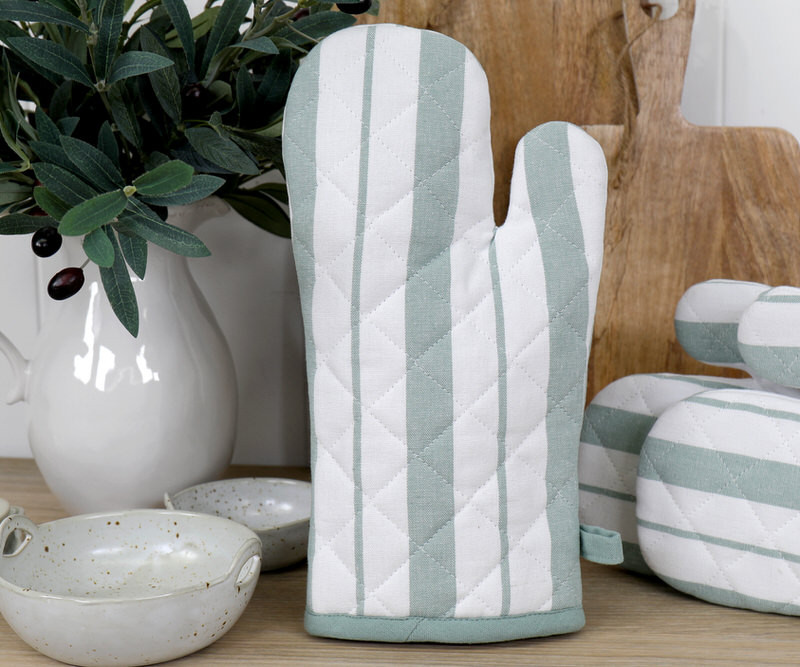 Breton Stripe Oven Glove - Sage Green