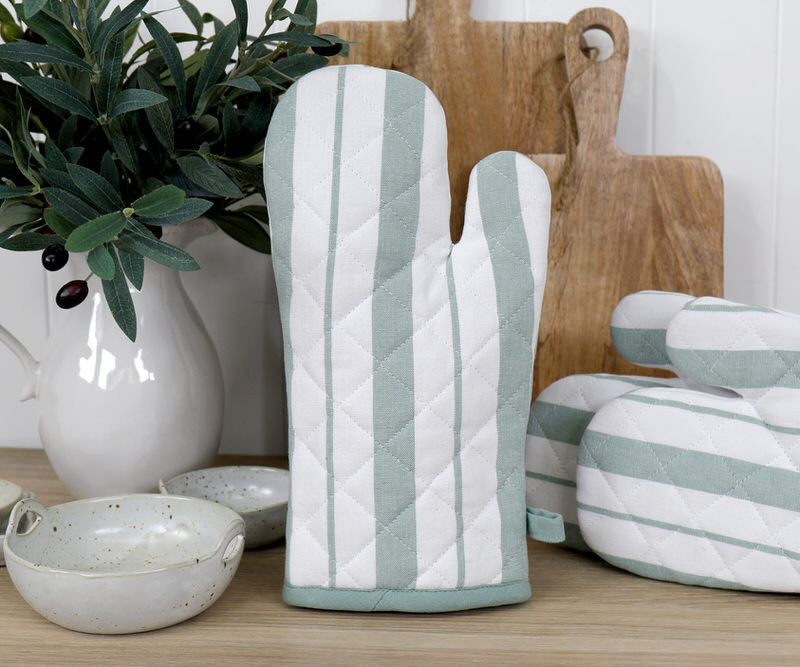 Breton Stripe Oven Glove - Sage Green