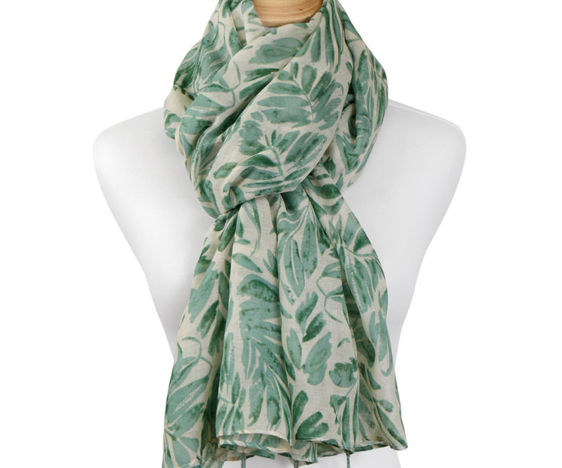 Daintree Green Palm Leaf Scarf with Tassels